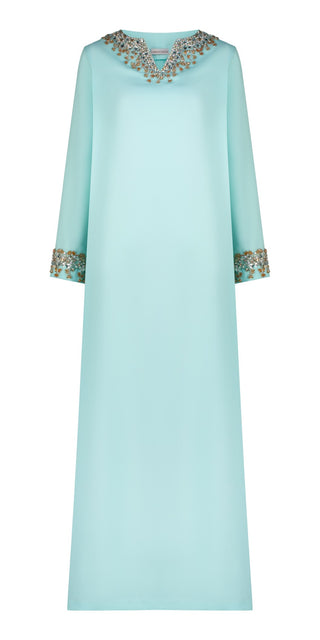 Blue Crystal embroidery Silk Kaftan
