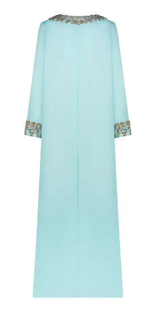 Blue Crystal embroidery Silk Kaftan