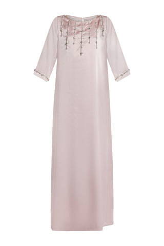 Roma Dusky pink Silver and crystal embroidery Silk kaftan
