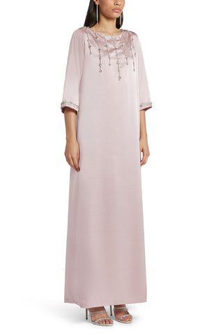 Roma Dusky pink Silver and crystal embroidery Silk kaftan