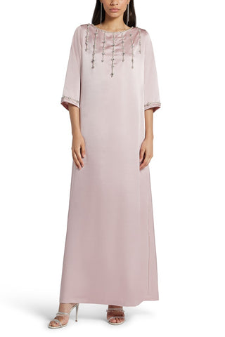 Roma Dusky pink Silver and crystal embroidery Silk kaftan