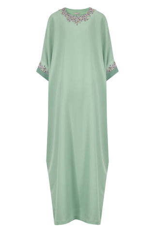 Eden Jade green Lilac embroidery Silk Kaftan