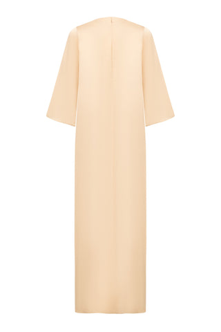 Como Cream Gold and Silver Embroidery Crystals Silk Kaftan