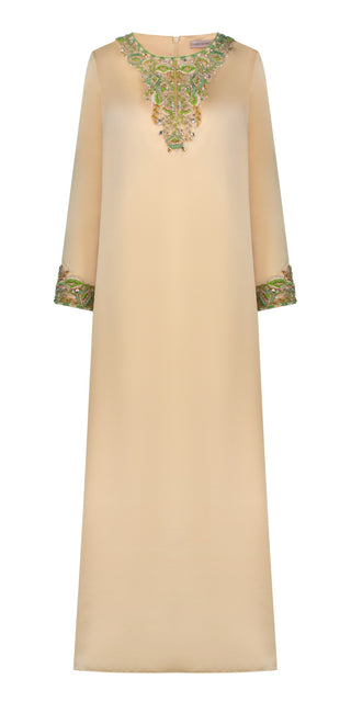 Beige Crystal embroidery Silk kaftan