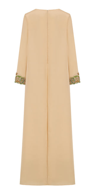 Beige Crystal embroidery Silk kaftan