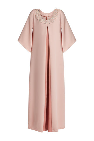 Florence Dusky pink Pearl and crystal embroidery silk kaftan