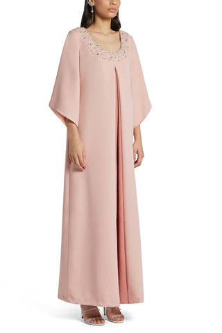 Florence Dusky pink Pearl and crystal embroidery silk kaftan