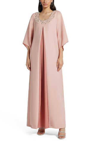 Florence Dusky pink Pearl and crystal embroidery silk kaftan