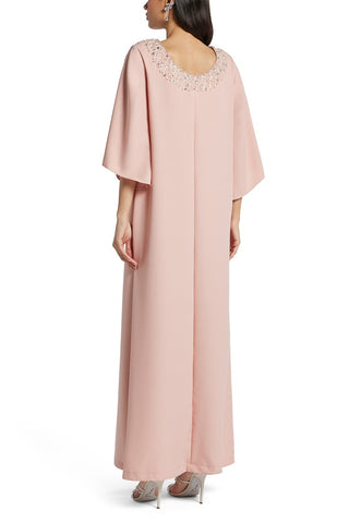 Florence Dusky pink Pearl and crystal embroidery silk kaftan