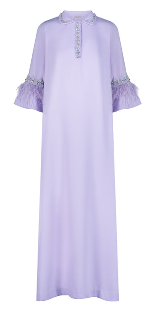 Lilac Crystal embroidery and feathers silk kaftan