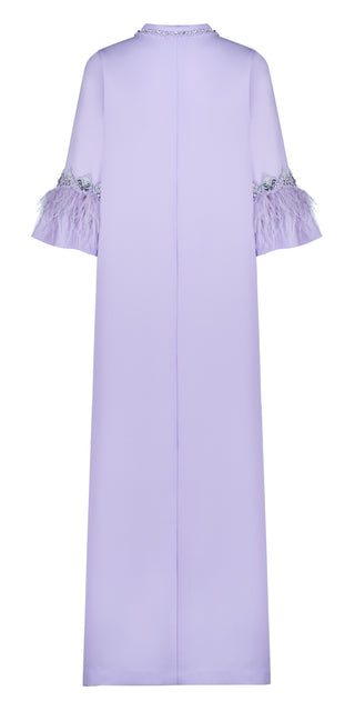 Lilac Crystal embroidery and feathers silk kaftan