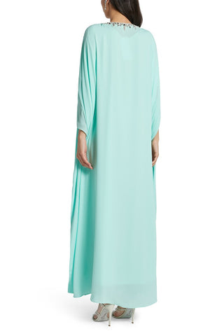 Portofino Turquoise Tassels Mirrored glass crystals Silk Kaftan