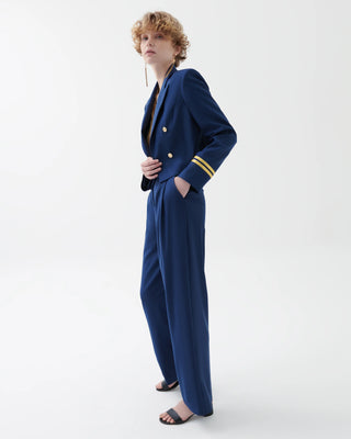 Vesper High-Waist Pleated Trousers – Navy