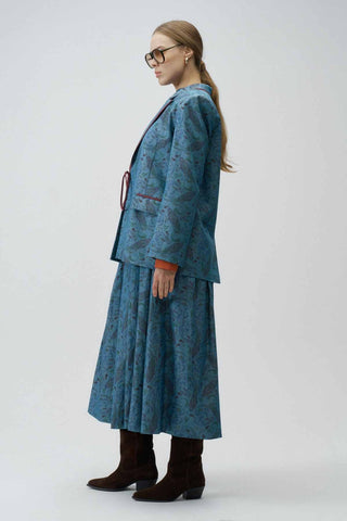 Moonflower Patterned Cotton Jacket – Blue