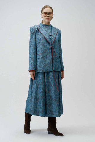 Moonflower Patterned Cotton Jacket – Blue