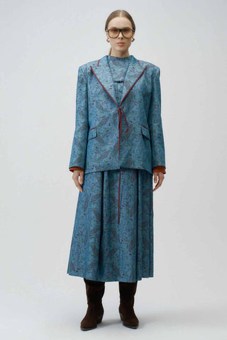 Moonflower Patterned Cotton Jacket – Blue