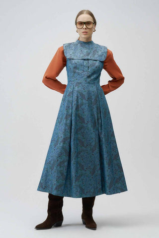 Moonflower Jacquard Midi Dress – Blue