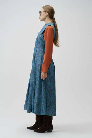 Moonflower Jacquard Midi Dress – Blue