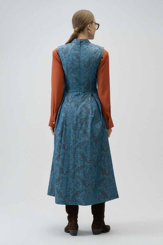 Moonflower Jacquard Midi Dress – Blue