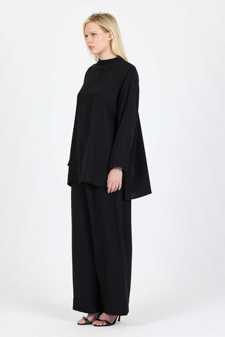 Luna Crepe Blouse and Trousers Set - Black