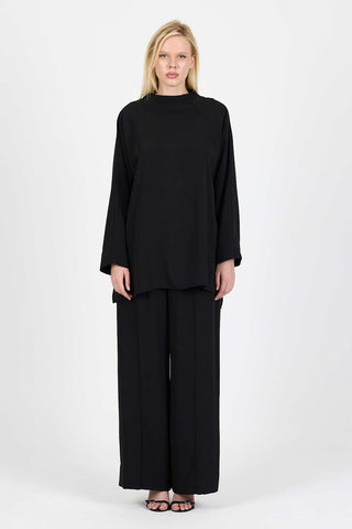 Luna Crepe Blouse and Trousers Set - Black