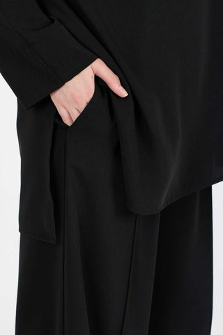 Luna Crepe Blouse and Trousers Set - Black