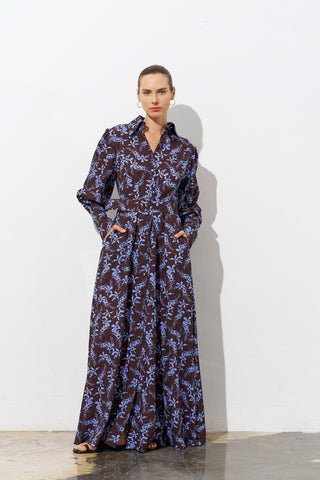 Blue Haze Belted Cotton Dress – Brown