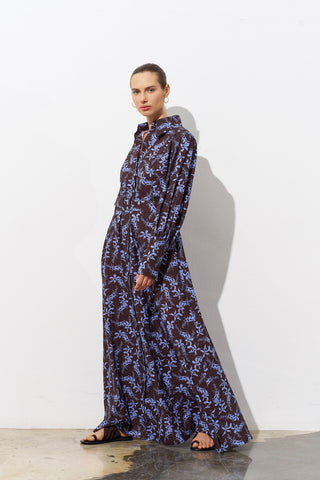 Blue Haze Belted Cotton Dress – Brown