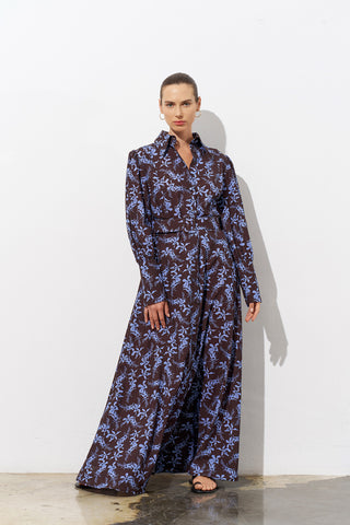 Blue Haze Belted Cotton Dress – Brown