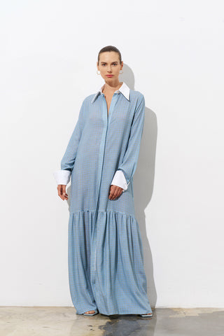 Midnight Bloom Printed Shirt Dress – Blue