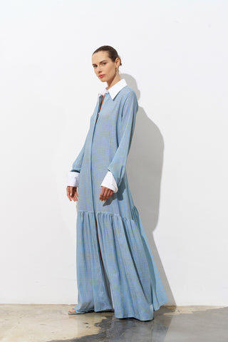 Midnight Bloom Printed Shirt Dress – Blue