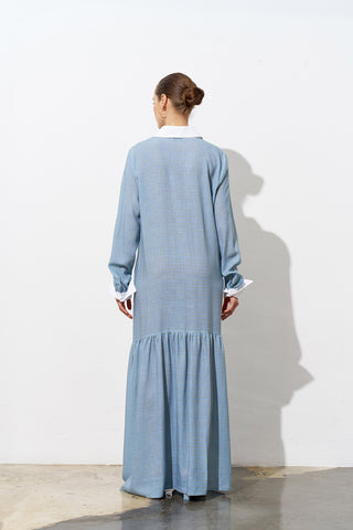 Midnight Bloom Printed Shirt Dress – Blue