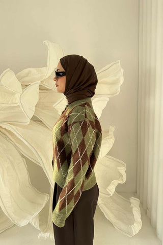 Argyle Knit Cardigan – Khaki