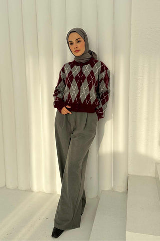 Argyle Knit Cardigan – Bordeaux