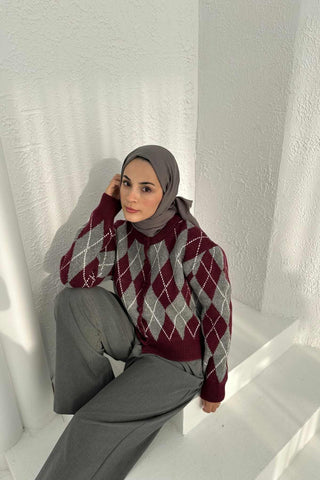Argyle Knit Cardigan – Bordeaux