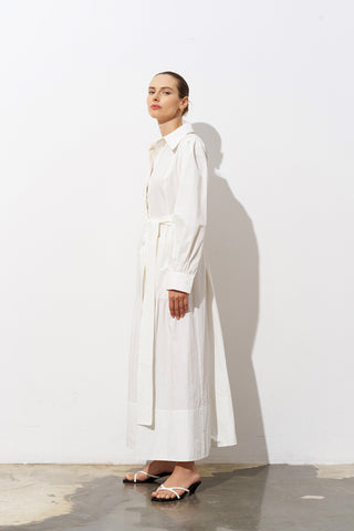 SERENETIE Elegant Tailored Shirt Dress – White