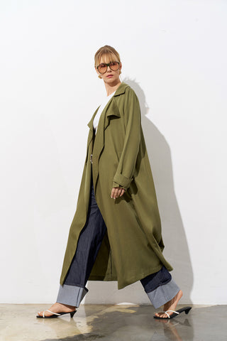 ESTELLE Seasonless Tencel Trench Coat - Khaki