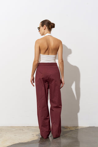 GİLLY Wide-Leg Bordeaux Cotton Trousers