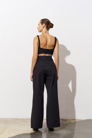 GİLLY Wide-Leg Black Cotton Trousers