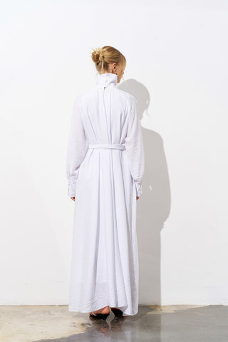 ERICA Elegant White Maxi Dress with Gathered Neck