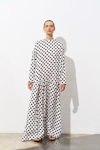 Pointe Polka Dot Viscose Dress – White