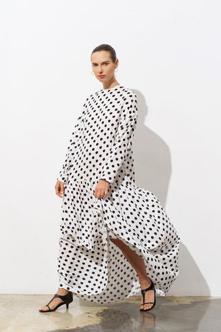 Pointe Polka Dot Viscose Dress – White