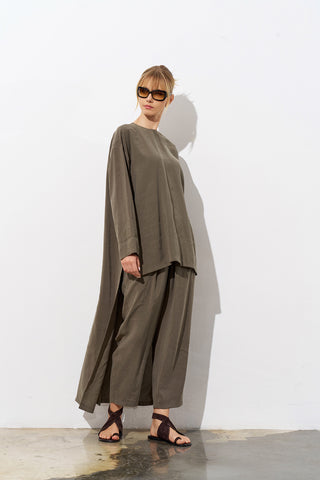 Astra Modal Set with Asymmetric Tunic - Khaki