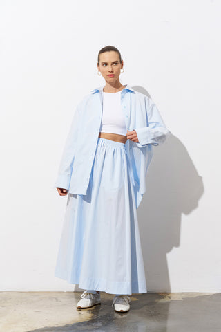 Puffy Cotton Poplin Skirt - Blue