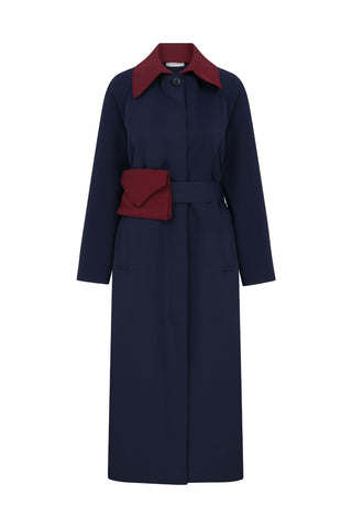 Saint Denim-Trimmed Navy Blue Trench Coat