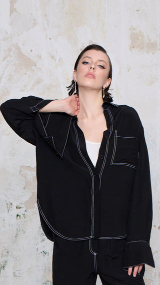 Noaor Contrast-Stitch Shirt - Black