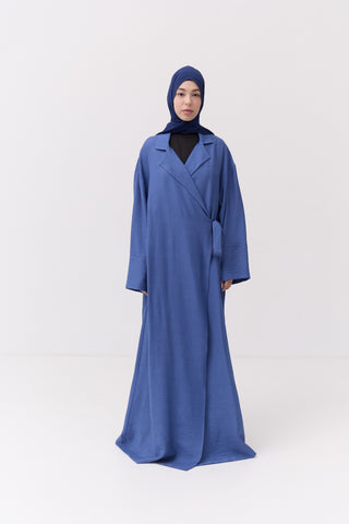 Blue Linen Kimono Abaya Dress