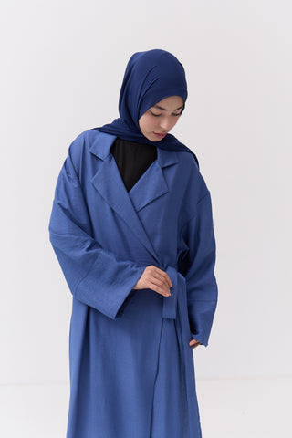 Blue Linen Kimono Abaya Dress
