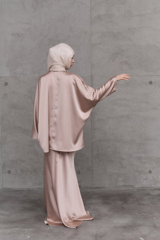 Elegant Blush Beige Two-Piece Kimono Set