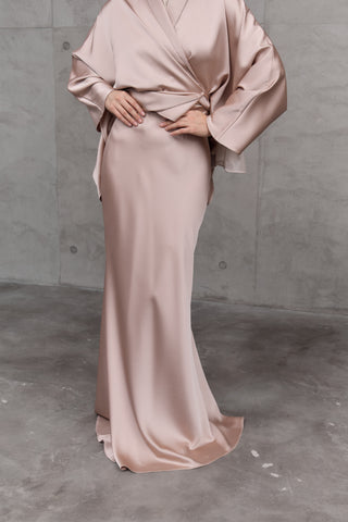 Elegant Blush Beige Two-Piece Kimono Set